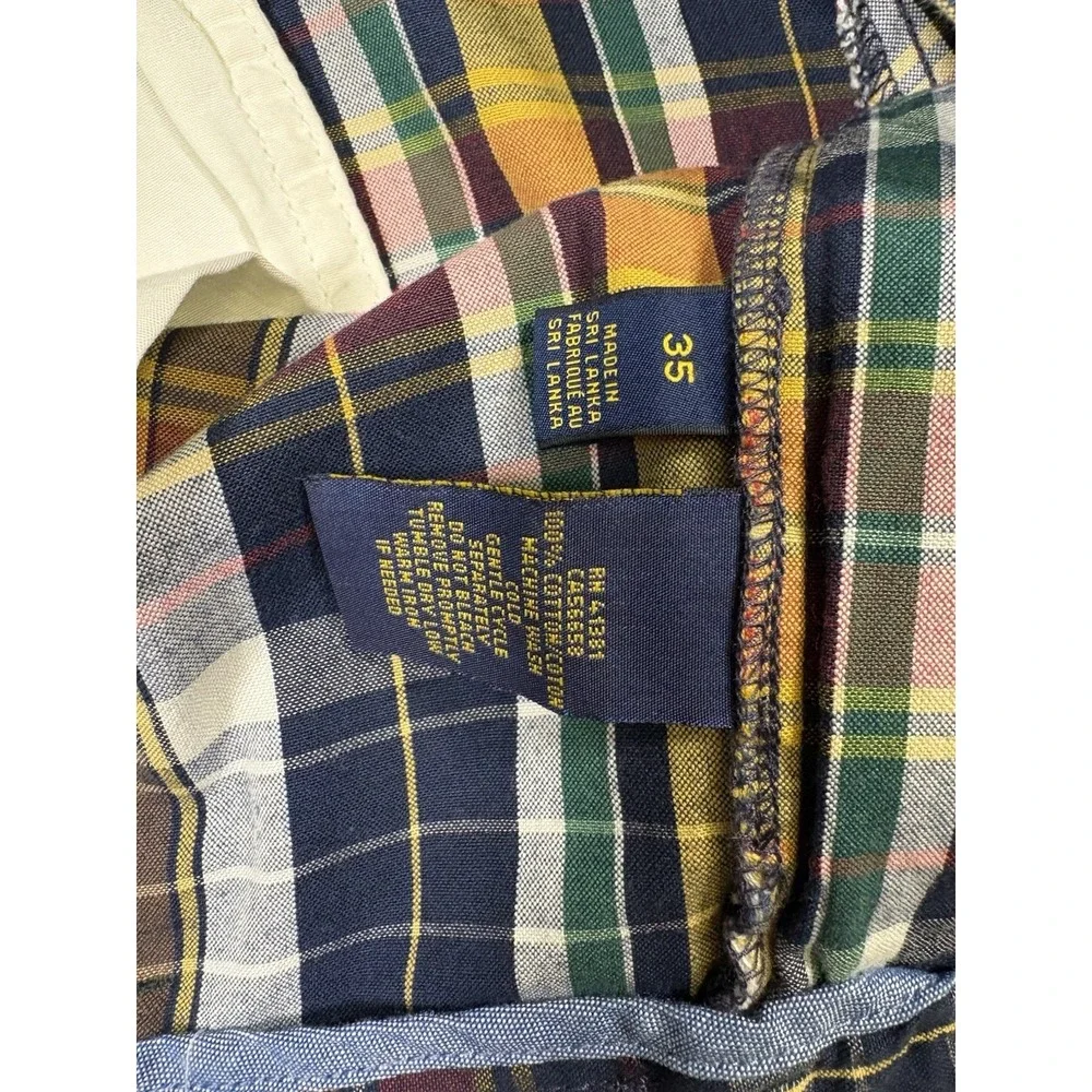 Polo Ralph Lauren India Madras Plaid PGA Shorts Cotton Classic Mens 35 Fast Ship
